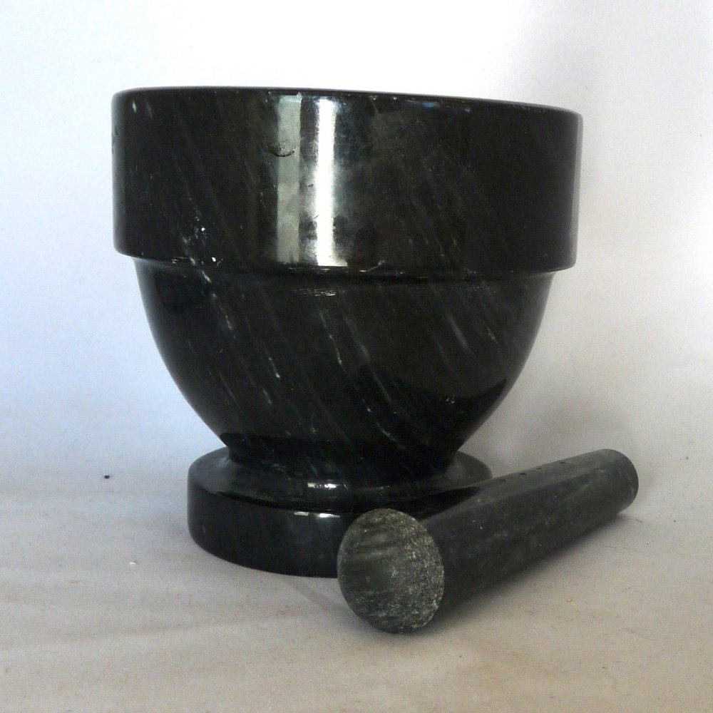 Marble grinding mortar & pestle black kitchen crafts herbs tool large heavy